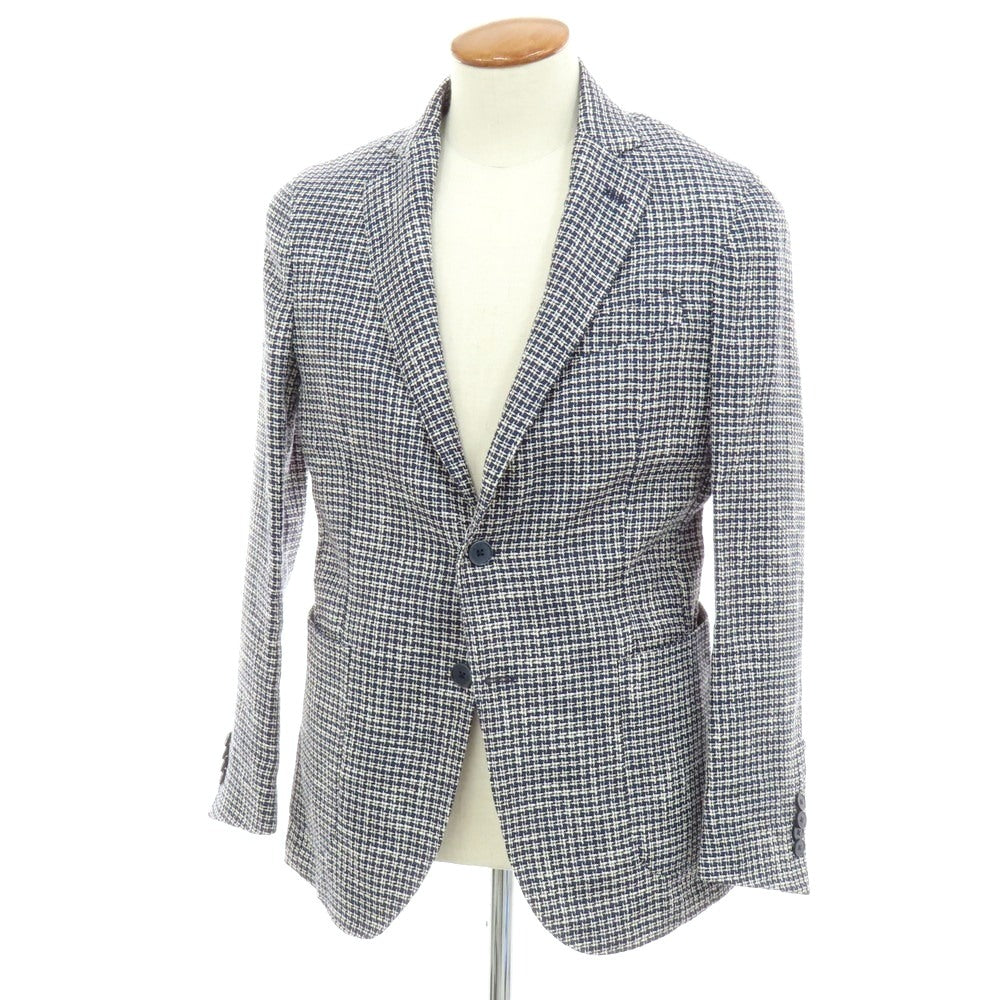【中古】ボッテガ マルティネーゼ BOTTEGA MARTINESE リネンコットン 2B カジュアルジャケット ネイビーxホワイト【 48 】【 状態ランクB 】【 メンズ 】