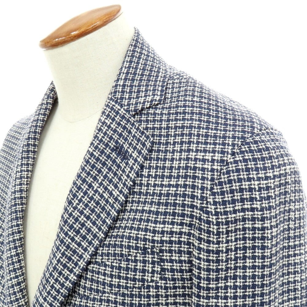 【中古】ボッテガ マルティネーゼ BOTTEGA MARTINESE リネンコットン 2B カジュアルジャケット ネイビーxホワイト【 48 】【 状態ランクB 】【 メンズ 】