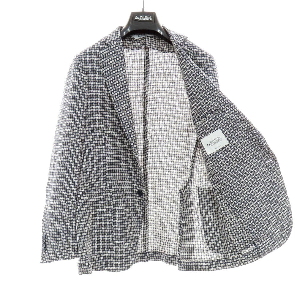 【中古】ボッテガ マルティネーゼ BOTTEGA MARTINESE リネンコットン 2B カジュアルジャケット ネイビーxホワイト【 48 】【 状態ランクB 】【 メンズ 】