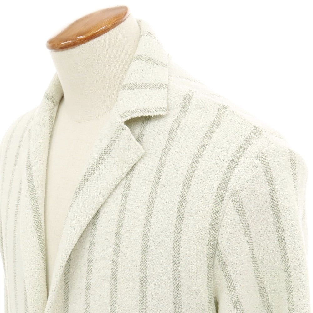 【中古】フィル ペター PHIL PETTER コットンナイロン ストライプ 2B ニットジャケット ホワイトxグラスグリーン【 M 】【 状態ランクB 】【 メンズ 】