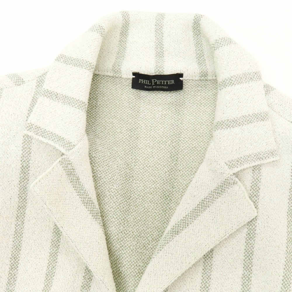 【中古】フィル ペター PHIL PETTER コットンナイロン ストライプ 2B ニットジャケット ホワイトxグラスグリーン【 M 】【 状態ランクB 】【 メンズ 】