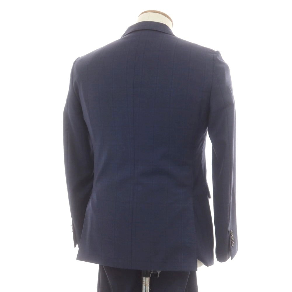 【中古】アザブテーラー azabu tailor ウール チェック 2つボタンスーツ ネイビー【 42 】【 状態ランクC 】【 メンズ 】