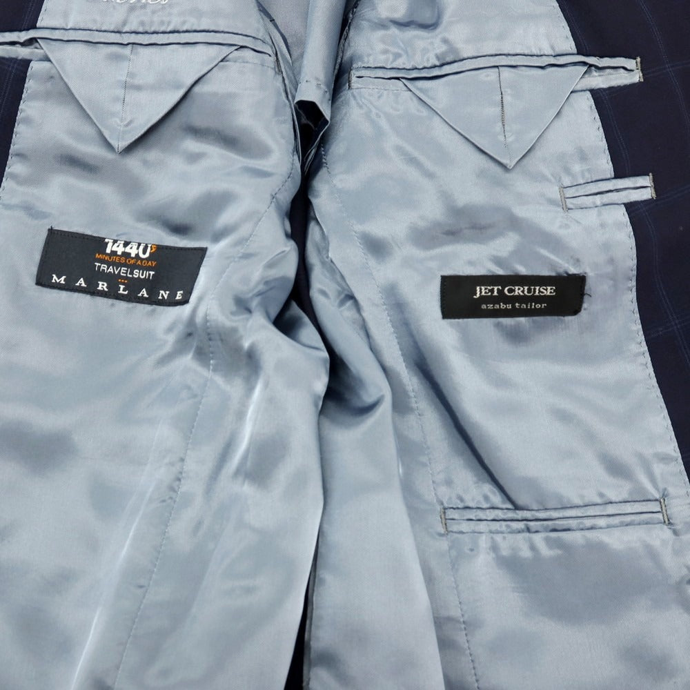 【中古】アザブテーラー azabu tailor ウール チェック 2つボタンスーツ ネイビーxブルー【サイズ上40/下76】【 状態ランクC 】【 メンズ 】