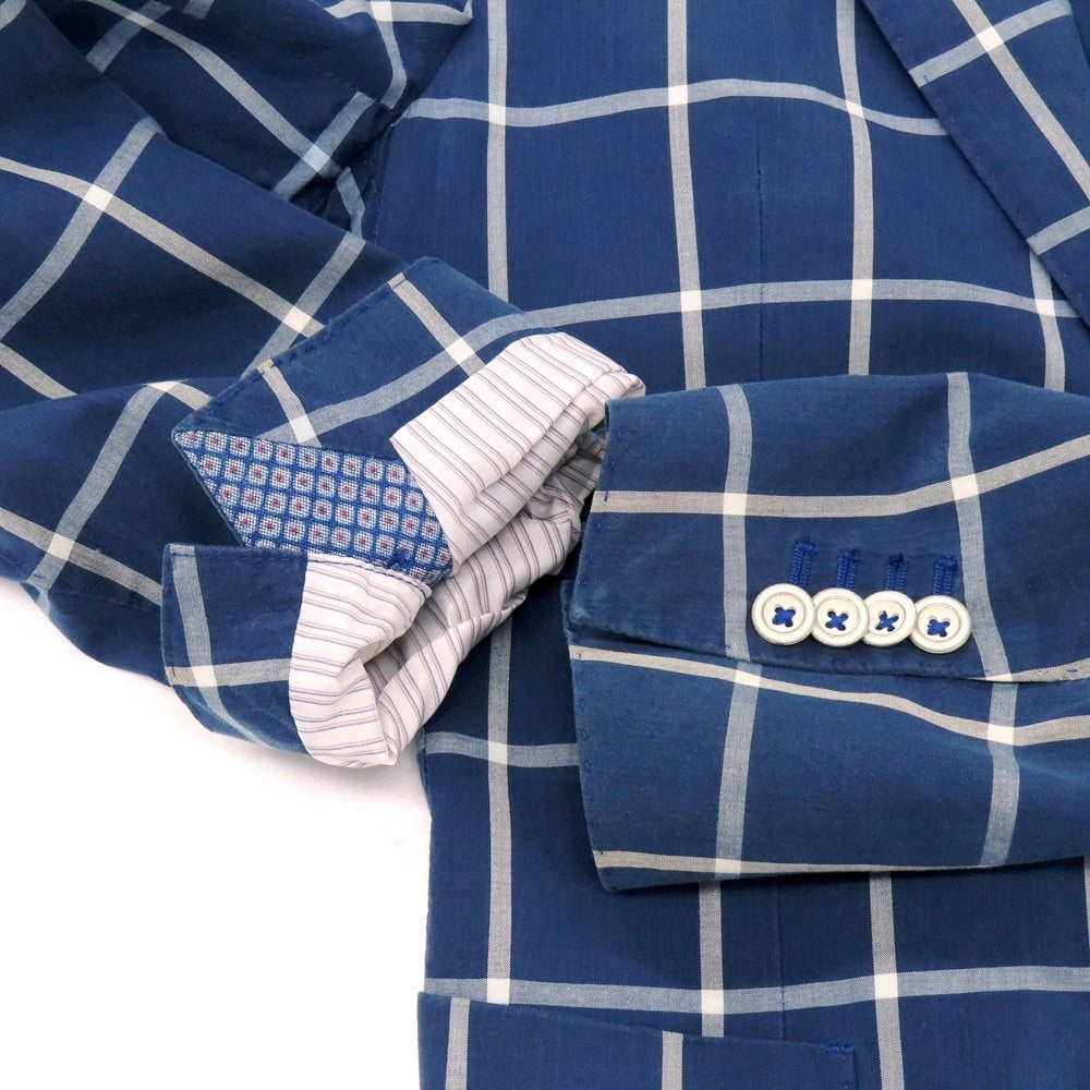 【中古】エルビーエム1911 L.B.M.1911 コットン チェック 2B カジュアルジャケット ライトネイビーxホワイト【 46 】【 状態ランクD 】【 メンズ 】