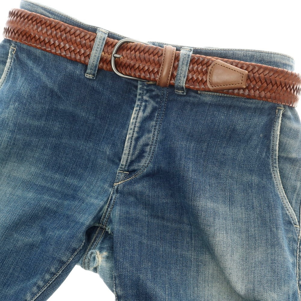 【中古】アンダーソンズ Andersons エラスティック レザーメッシュ ベルト ブラウン【 M 】【 状態ランクC 】【 メンズ 】