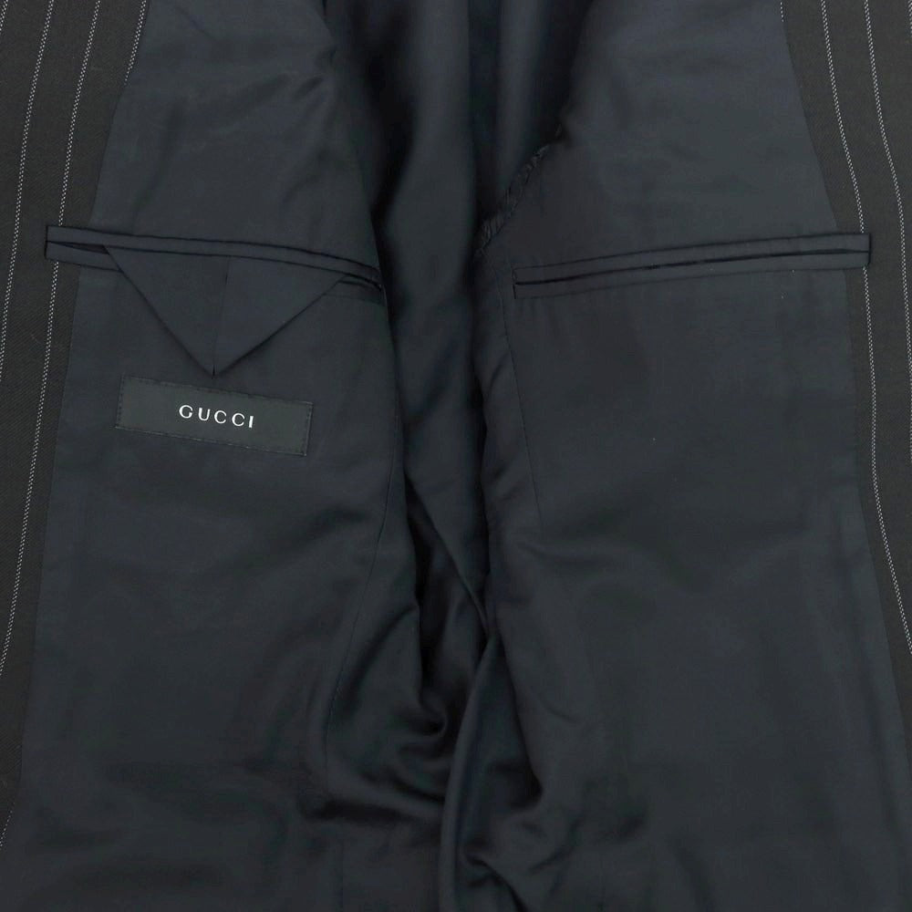 【中古】グッチ GUCCI ウール ストライプ 2つボタンスーツ ブラックxホワイト【 表記なし(S位) 】【 状態ランクB 】【 メンズ 】