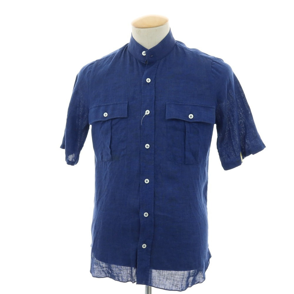 【中古】マリオ ムスカリエッロ Mario Muscariello リネン 半袖シャツ ネイビーブルー【サイズXS】【 状態ランクC 】【 メンズ 】