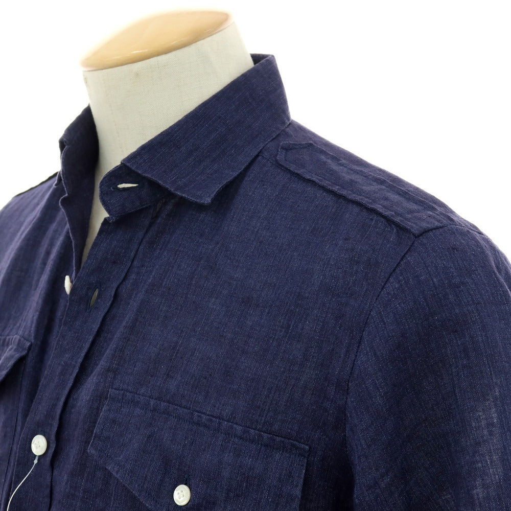 【中古】バルバ ダンディライフ BARBA DANDY LIFE リネン 半袖シャツ ライトネイビー【サイズ36】【 状態ランクB 】【 メンズ 】