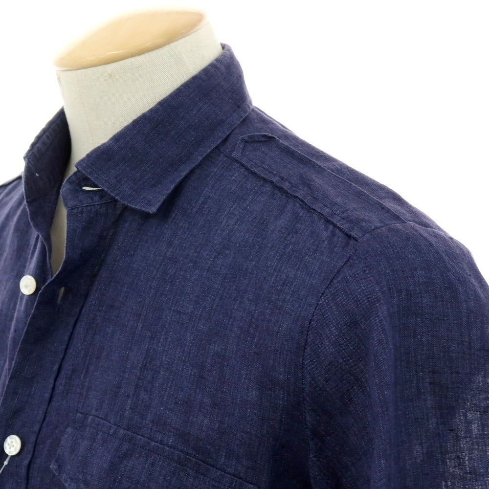 【中古】バルバ ダンディライフ BARBA DANDY LIFE リネン 半袖シャツ ライトネイビー【サイズ37】【 状態ランクC 】【 メンズ 】