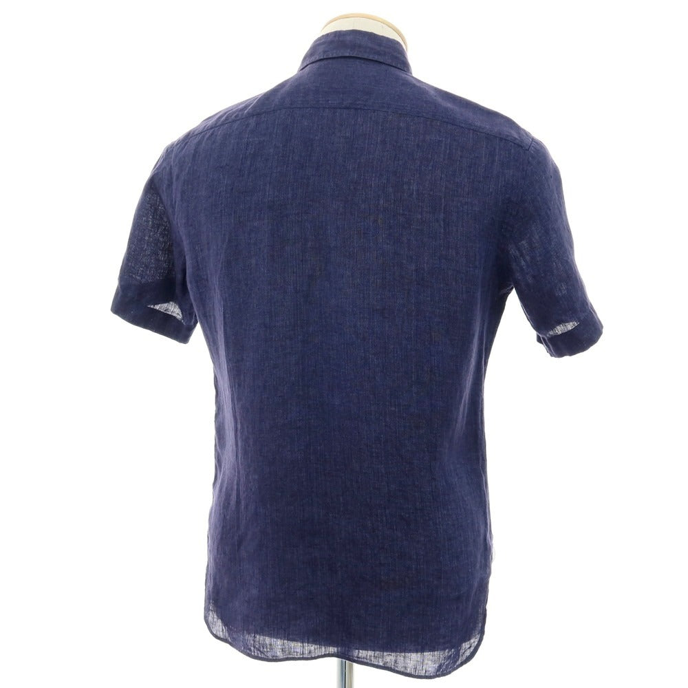 【中古】バルバ ダンディライフ BARBA DANDY LIFE リネン 半袖シャツ ライトネイビー【サイズ37】【 状態ランクC 】【 メンズ 】