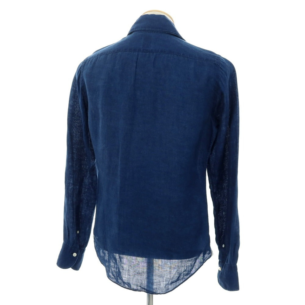 【中古】フィナモレ Finamore リネン カジュアルシャツ ブルーネイビー【サイズ37】【 状態ランクC 】【 メンズ 】