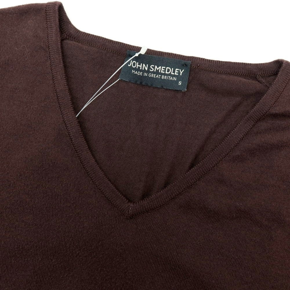 【中古】ジョンスメドレー JOHN SMEDLEY ハイゲージ コットン Vネック 半袖 プルオーバーニット ブラウン【 S 】【 状態ランクB 】【 メンズ 】