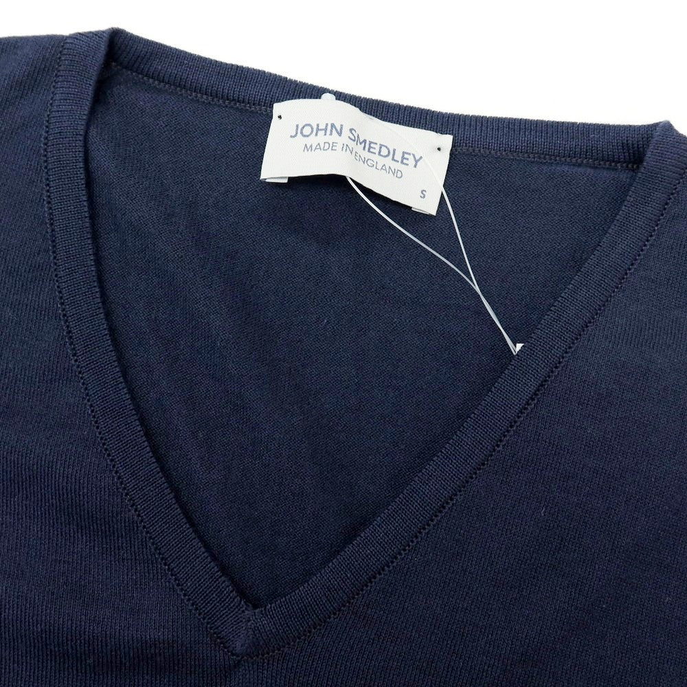 【中古】ジョンスメドレー JOHN SMEDLEY ハイゲージ コットン Vネック 半袖 プルオーバーニット ネイビー【 S 】【 状態ランクB 】【 メンズ 】