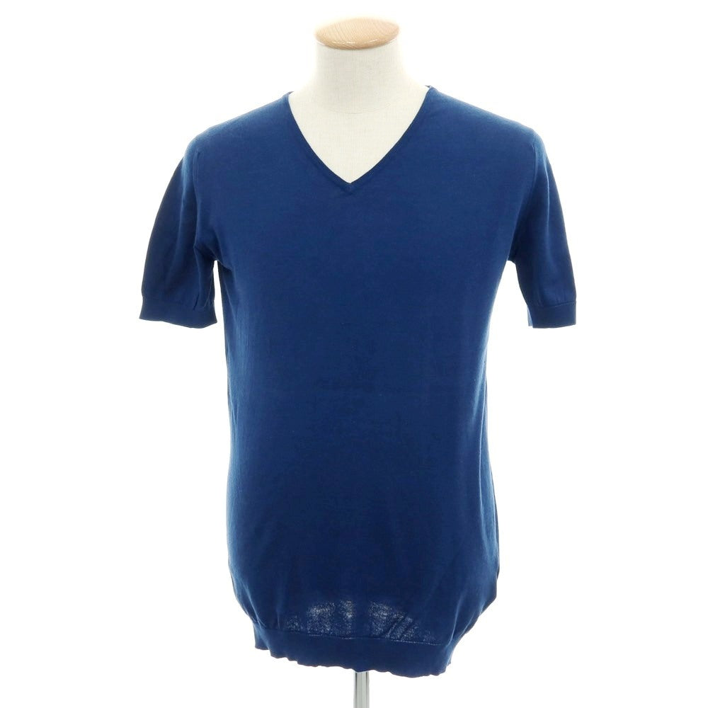 【中古】ジョンスメドレー JOHN SMEDLEY ハイゲージ コットン Vネック 半袖 プルオーバーニット ダークブルー系【 S 】【 状態ランクB 】【 メンズ 】