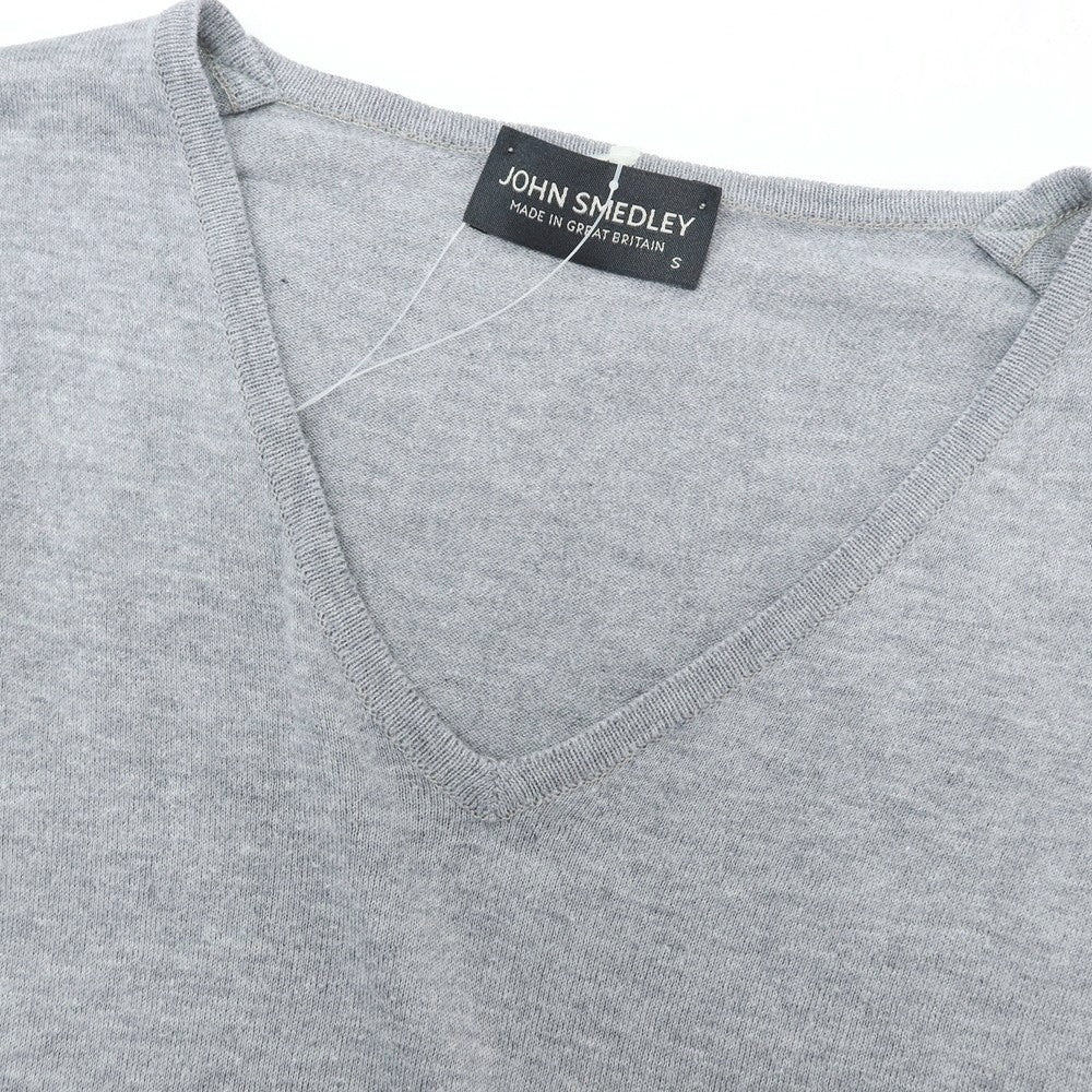 【中古】ジョンスメドレー JOHN SMEDLEY ハイゲージ コットン Vネック 半袖 プルオーバーニット ライトグレー【 S 】【 状態ランクC 】【 メンズ 】