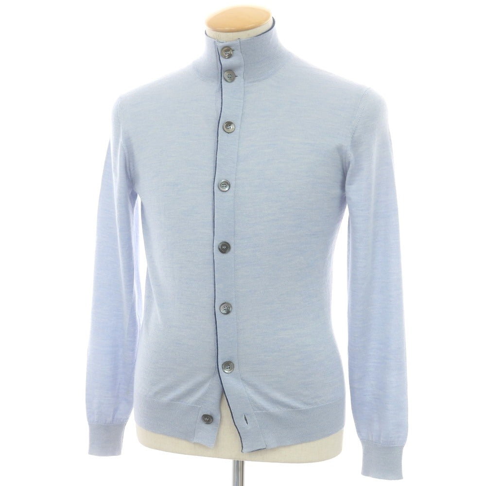 【中古】セッテフィーリ カシミア Settefili Cashmere ハイゲージ カシミヤシルク スタンドカラー カーディガン ライトブルー【 44 】【 状態ランクB 】【 メンズ 】