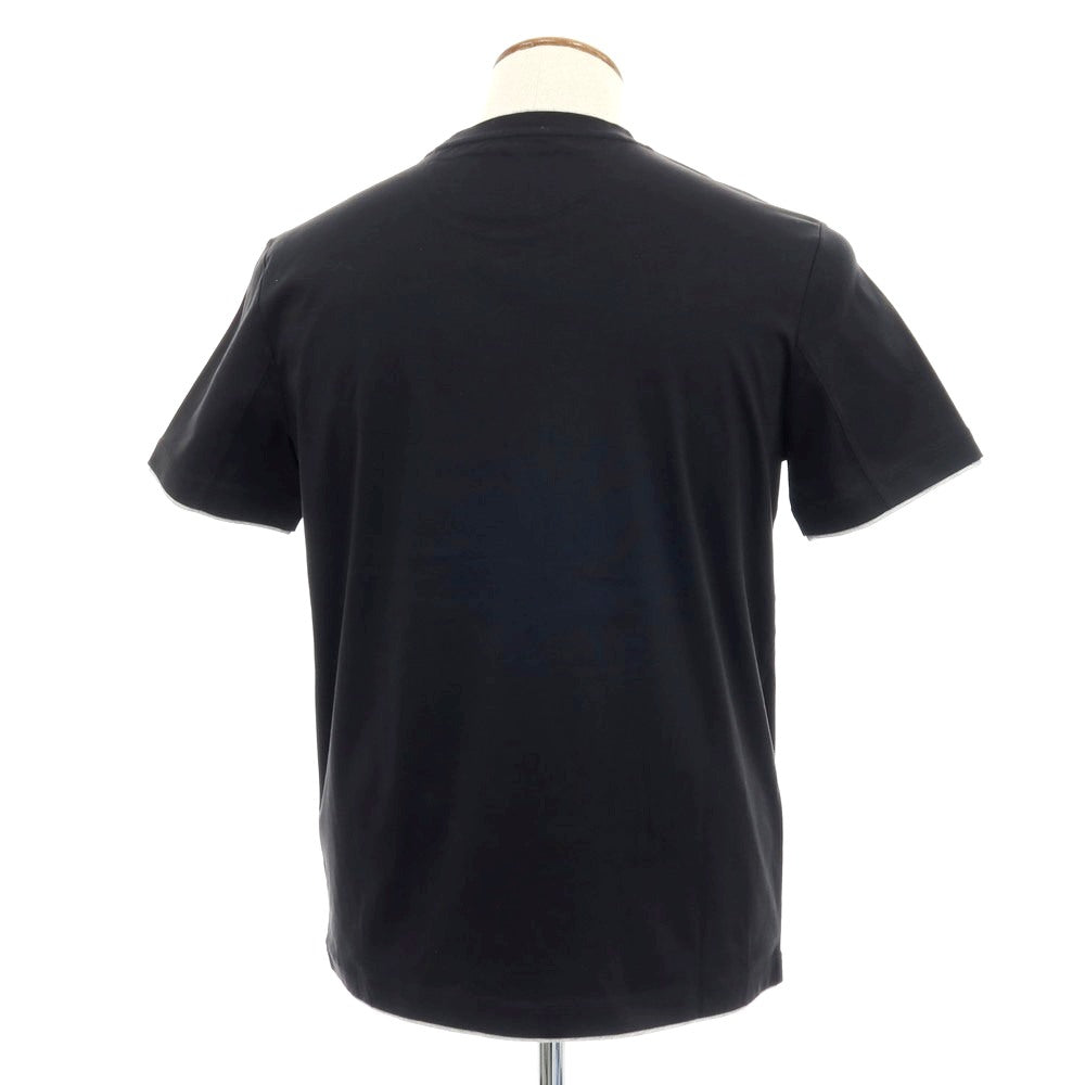 【中古】ブルネロクチネリ Brunello Cucinelli コットン クルーネック フェイクレイヤード 半袖Tシャツ ブラックxライトグレー【 M 】【 状態ランクA 】【 メンズ 】