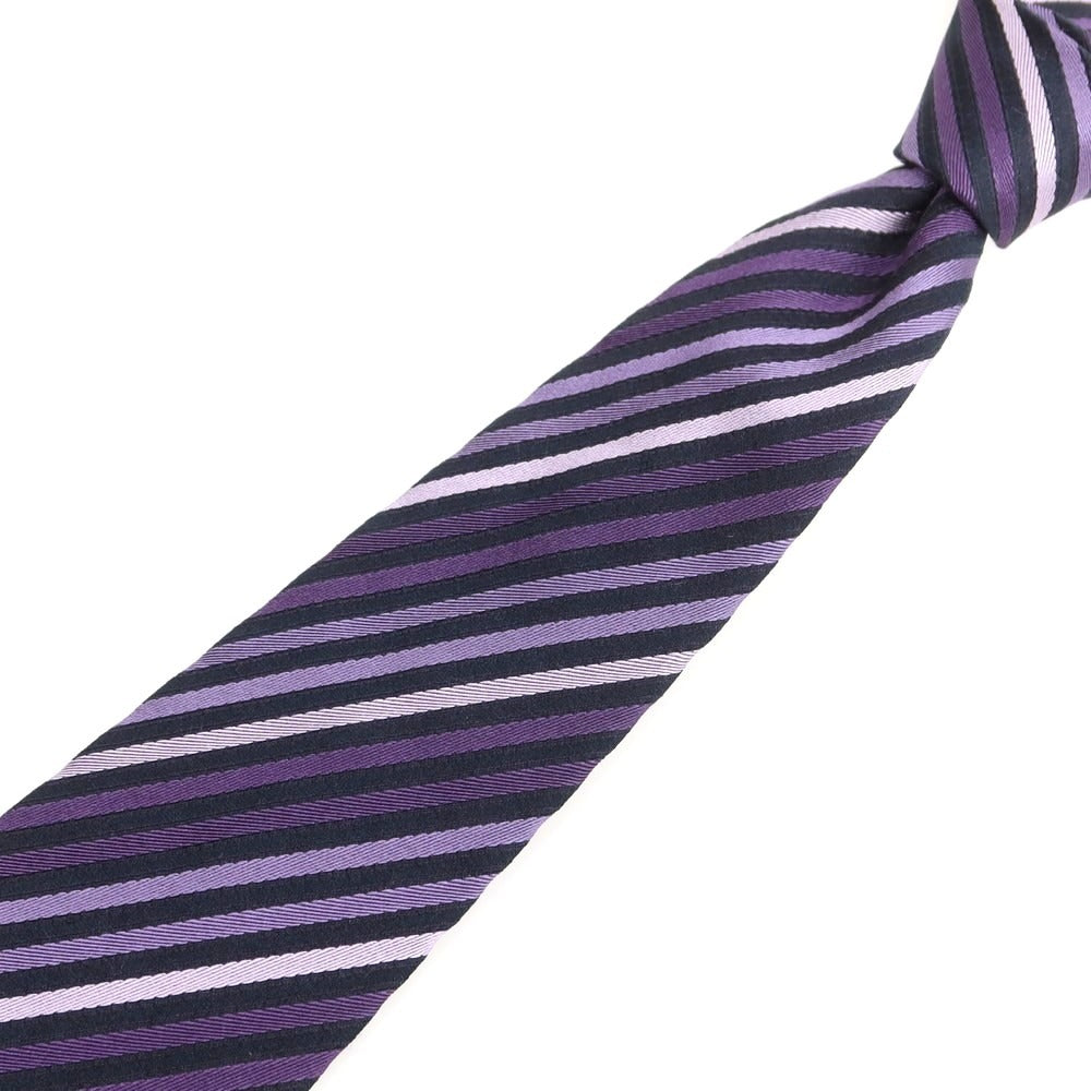 【中古】バグッタ Bagutta シルク ストライプ柄ネクタイ パープルxブラック【 状態ランクA 】【 メンズ 】