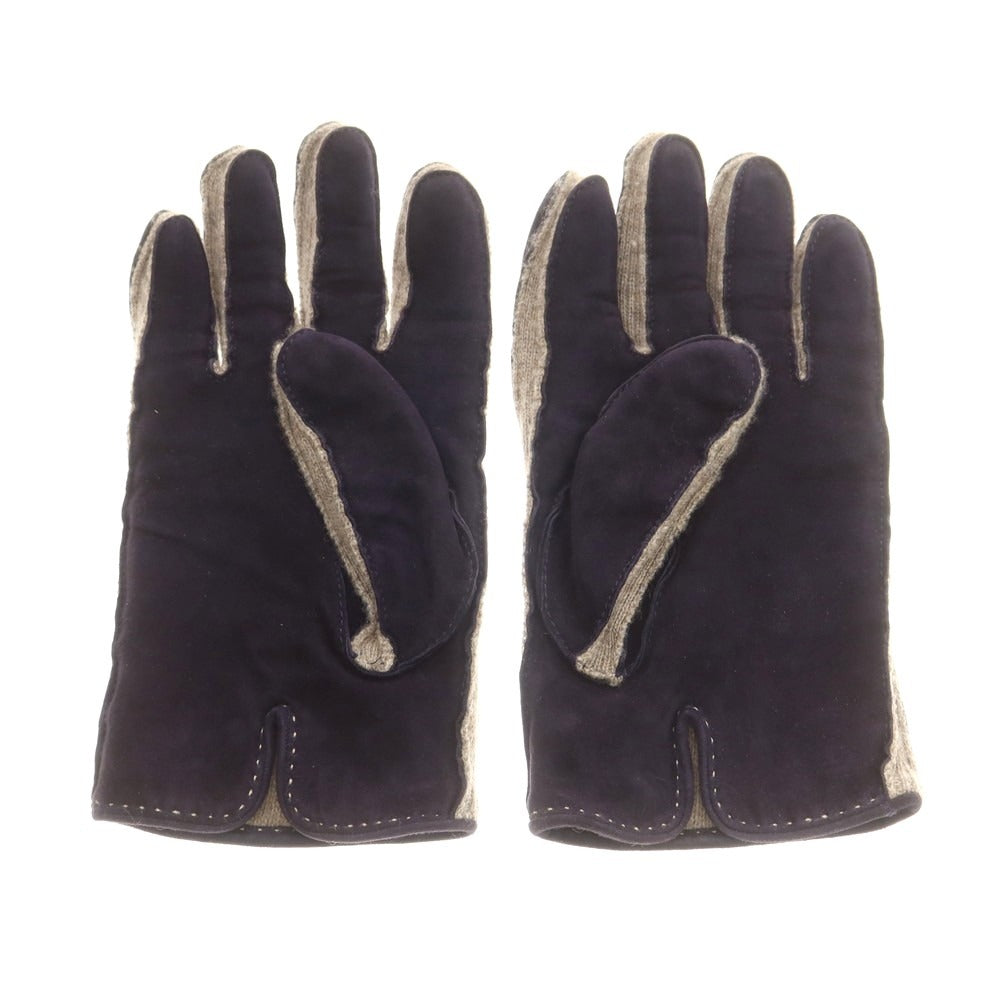 【中古】マッツォレーニ MAZZOLENI スエード カシミヤニット 手袋 グローブ ネイビーxベージュ【 7 1/2 】【 状態ランクB 】【 メンズ 】
