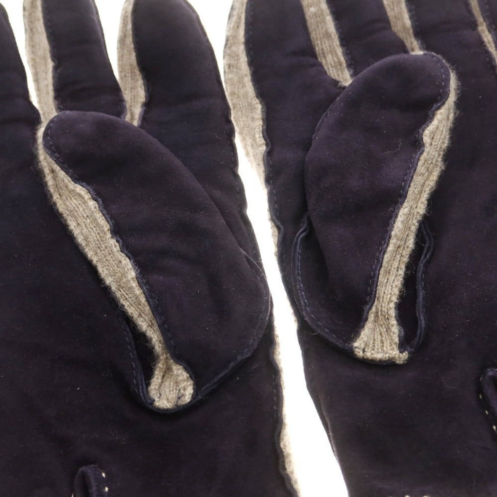 【中古】マッツォレーニ MAZZOLENI スエード カシミヤニット 手袋 グローブ ネイビーxベージュ【 7 1/2 】【 状態ランクB 】【 メンズ 】