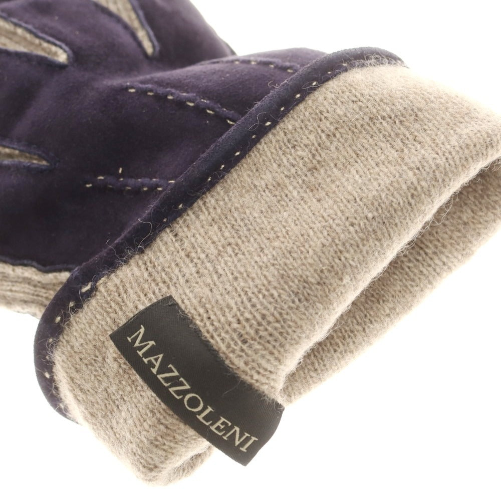 【中古】マッツォレーニ MAZZOLENI スエード カシミヤニット 手袋 グローブ ネイビーxベージュ【 7 1/2 】【 状態ランクB 】【 メンズ 】