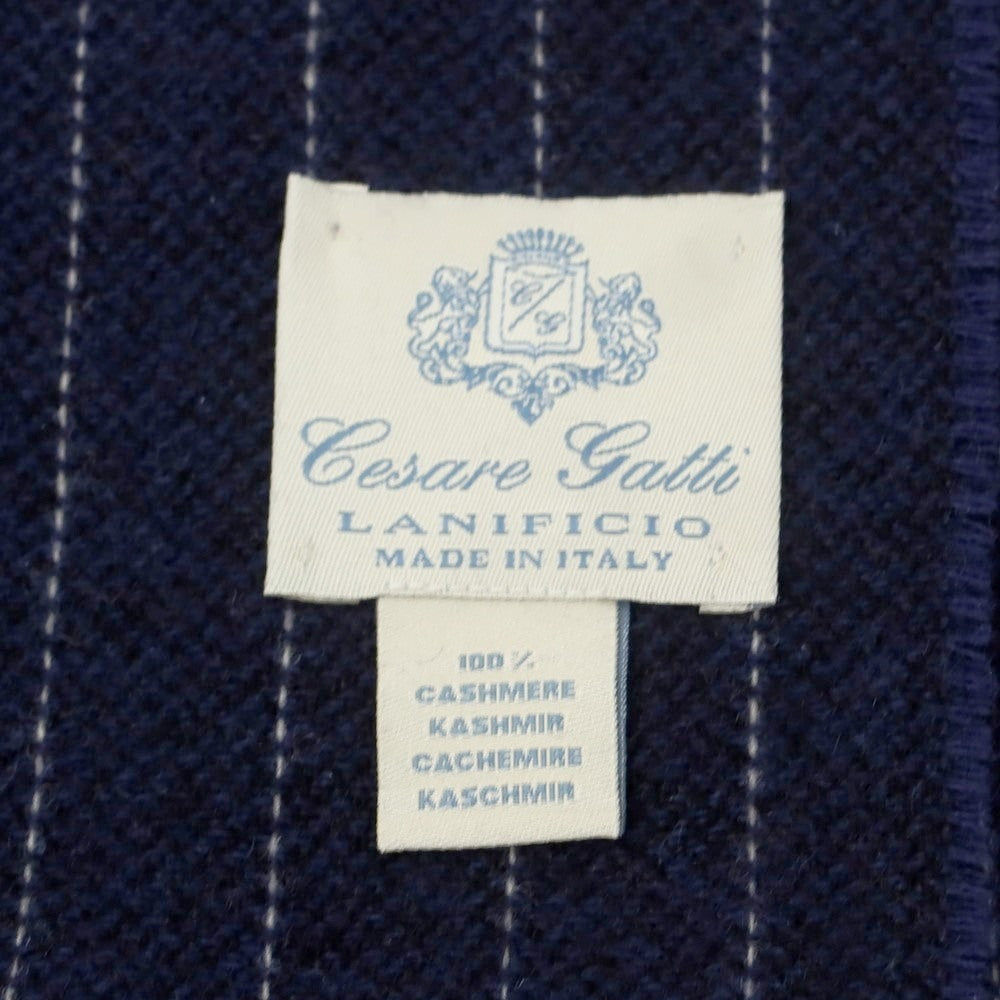 【中古】チェーザレ ガッティ Cesare Gatti カシミヤ ピンストライプ マフラー ネイビーxホワイト【 状態ランクA 】【 メンズ 】