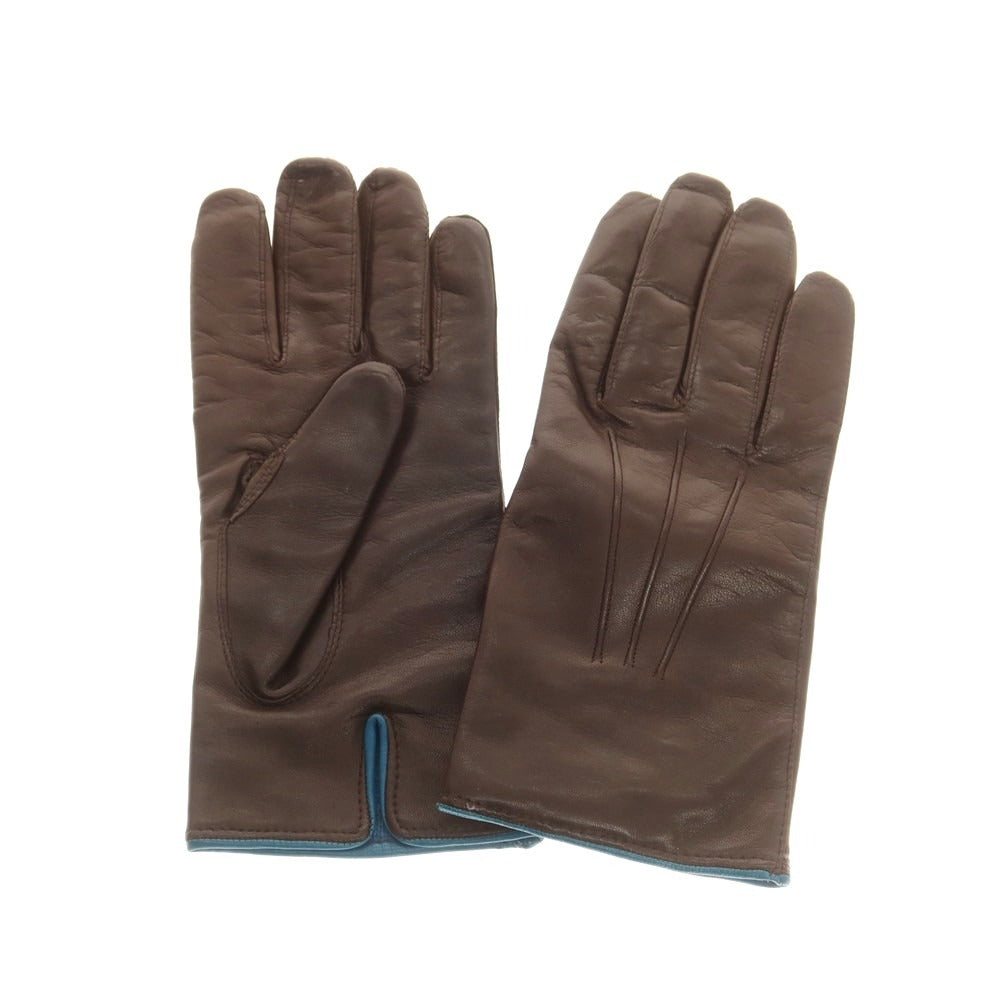 【中古】パルテノペア グァンティ PARTENOPEA GUANTI レザー ウールライニング 手袋 グローブ ダークブラウンxブルー系【 8 】【 状態ランクB 】【 メンズ 】