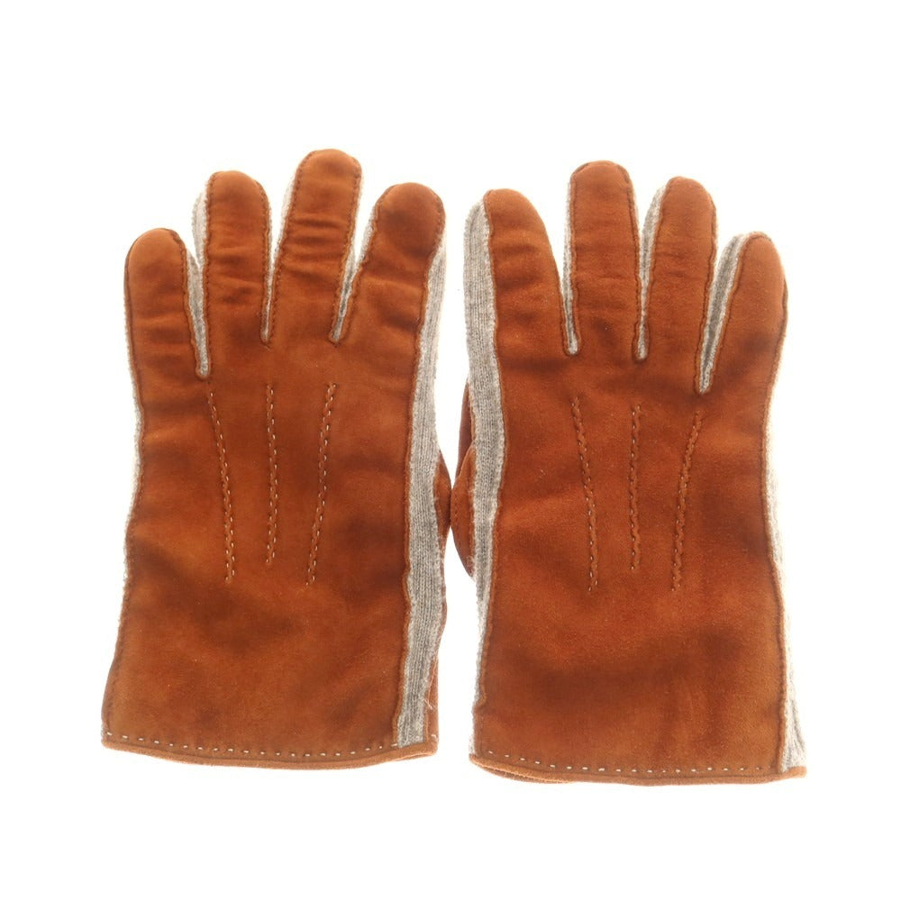 【中古】マッツォレーニ MAZZOLENI スエード カシミヤ 手袋 グローブ ブラウンxベージュ【 7 1/2 】【 状態ランクB 】【 メンズ 】