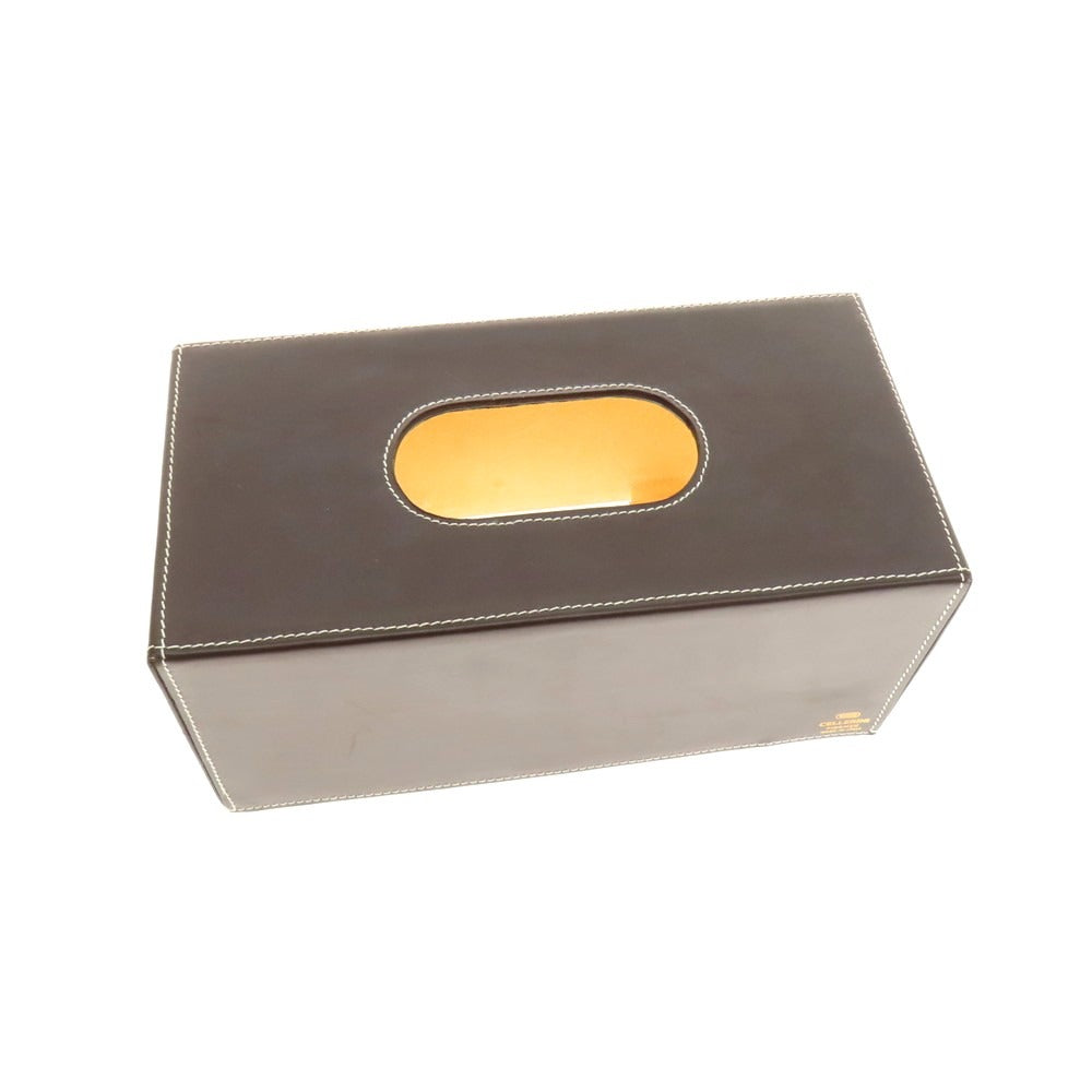 【中古】チェレリーニ CELLERINI レザーボックスティッシュケース ダークブラウン【 状態ランクB 】【 メンズ 】