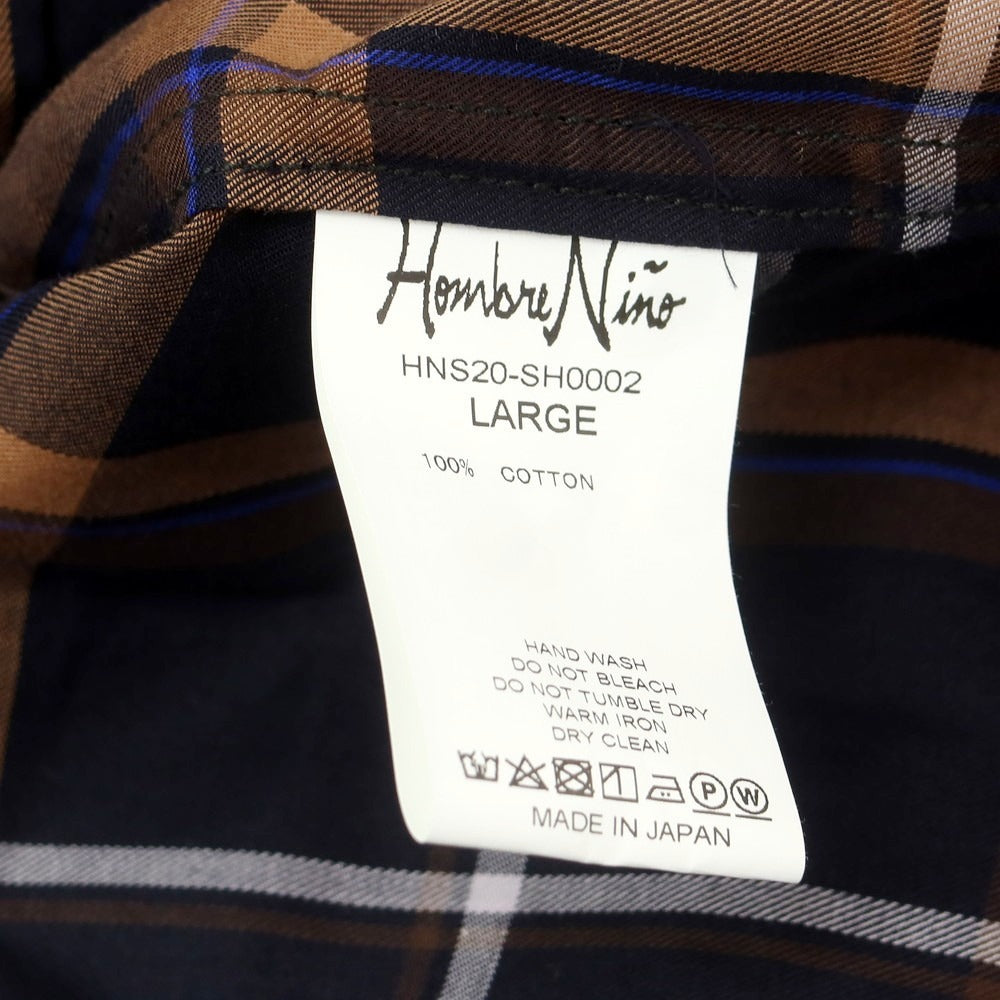【中古】オンブレニーニョ Hombre Nino コットン チェック レギュラーカラー カジュアルシャツ ダークネイビーxライトブラウン【 L 】【 状態ランクB 】【 メンズ 】