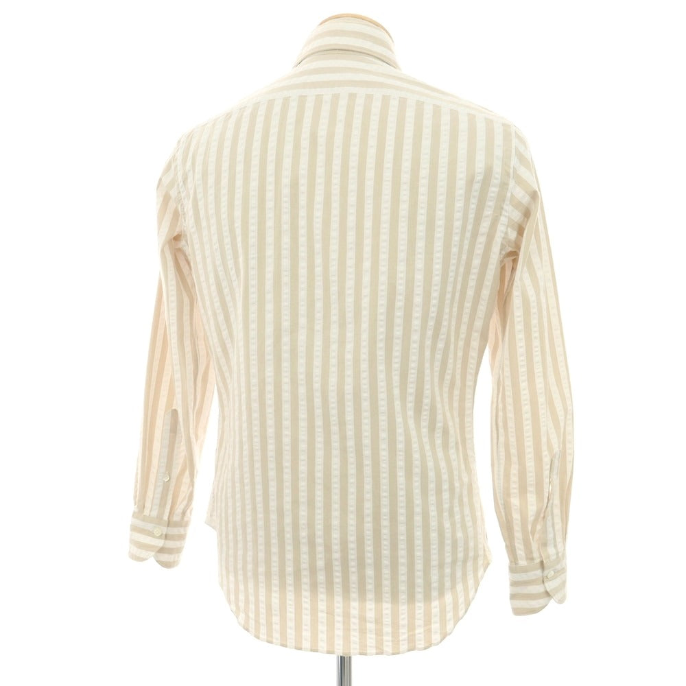 【中古】ジャンネット giannetto ストレッチコットン ストライプ カジュアルシャツ ベージュxホワイト【サイズ38】【 状態ランクC 】【 メンズ 】