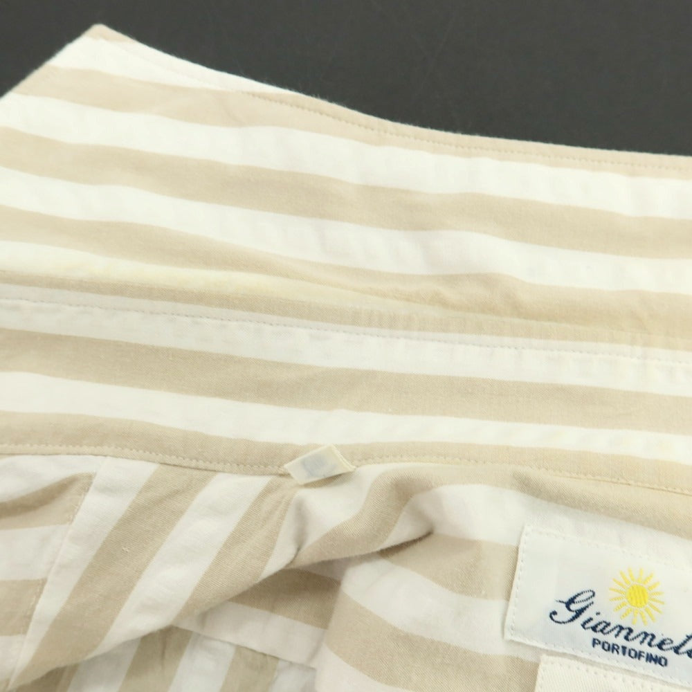 【中古】ジャンネット giannetto ストレッチコットン ストライプ カジュアルシャツ ベージュxホワイト【サイズ38】【 状態ランクC 】【 メンズ 】