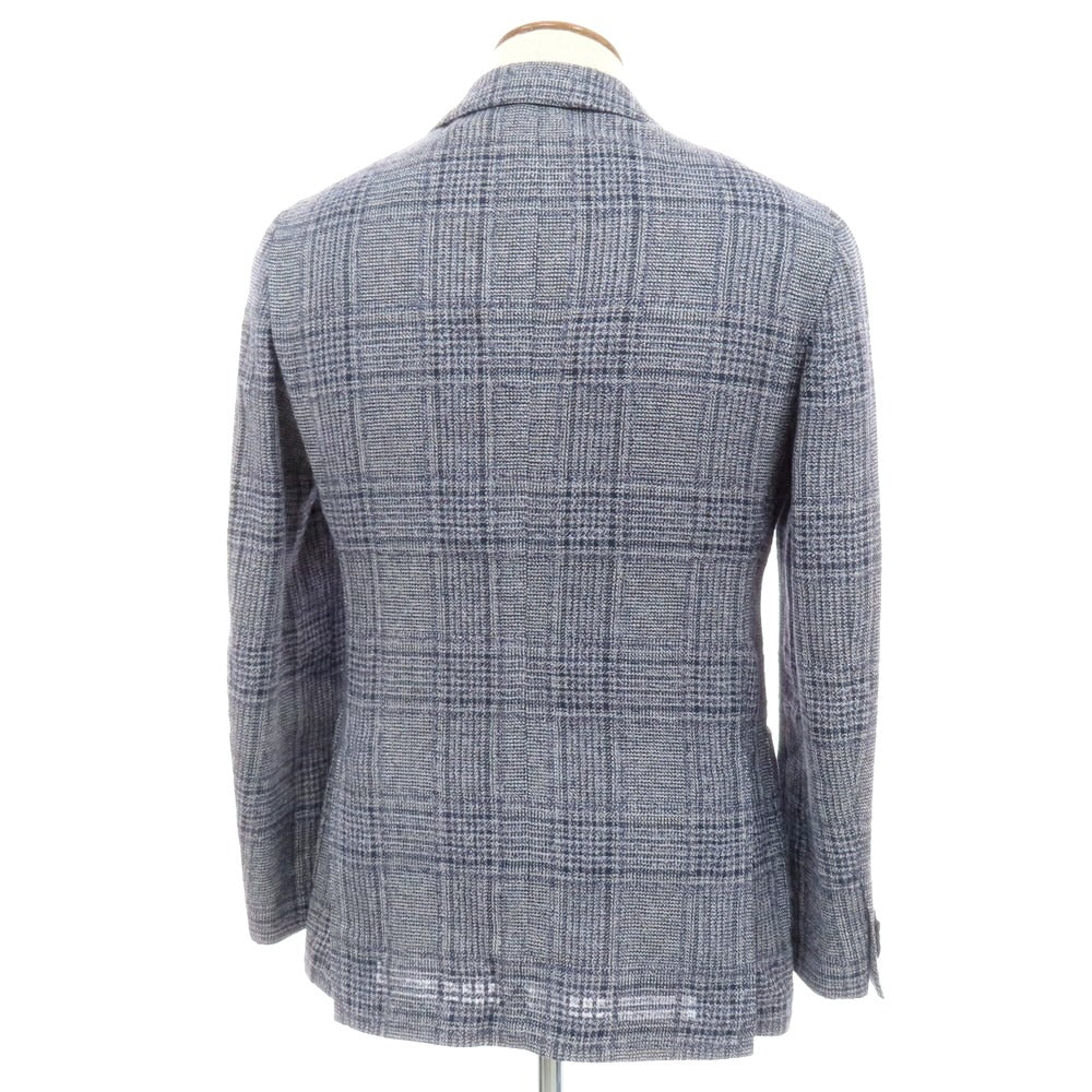【中古】ラルディーニ LARDINI リネンウール チェック テーラードジャケット ネイビーxホワイト【 46 】【 状態ランクB 】【 メンズ 】