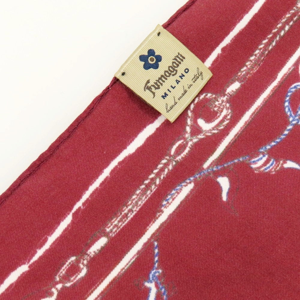 【中古】フマガッリ Fumagalli コットン プリント スカーフ ワインレッド【 ホワイト 】【 状態ランクB 】【 メンズ 】