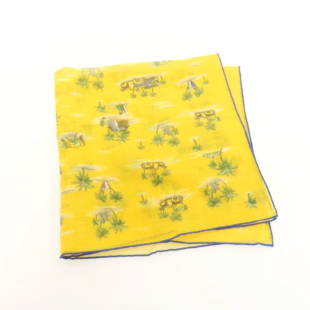 【中古】ヴィンセンツォミオッツァ Vincenzo Miozza コットンシルク プリント スカーフ オレンジイエローxグリーン【 状態ランクB 】【 メンズ 】