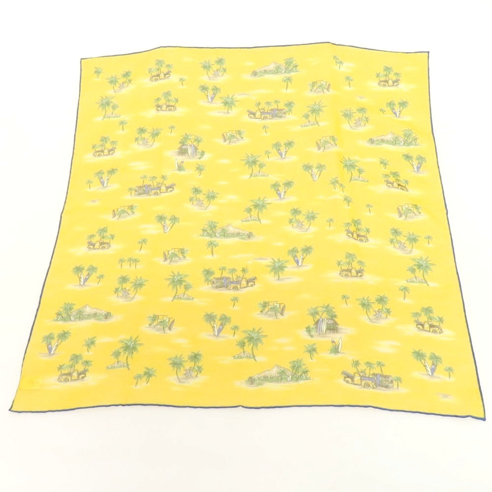 【中古】ヴィンセンツォミオッツァ Vincenzo Miozza コットンシルク プリント スカーフ オレンジイエローxグリーン【 状態ランクB 】【 メンズ 】