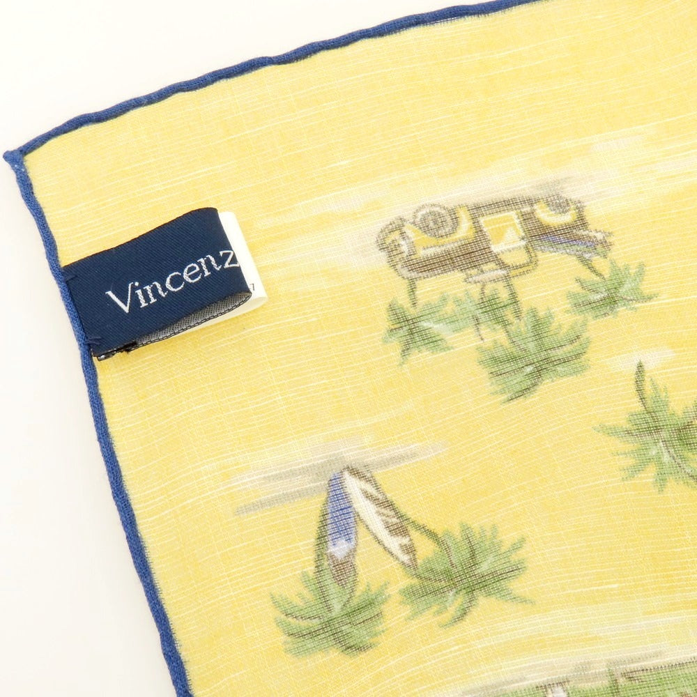 【中古】ヴィンセンツォミオッツァ Vincenzo Miozza コットンシルク プリント スカーフ オレンジイエローxグリーン【 状態ランクB 】【 メンズ 】