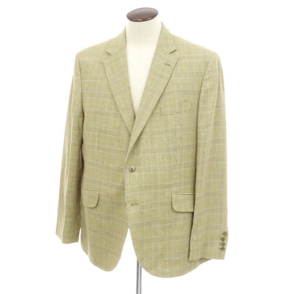 【中古】ハケットロンドン HACKETT LONDON リネンウール チェック テーラードジャケット クリームイエローxブラウン【 48(UK) 】【 状態ランクA 】【 メンズ 】