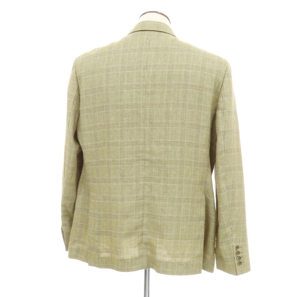 【中古】ハケットロンドン HACKETT LONDON リネンウール チェック テーラードジャケット クリームイエローxブラウン【 48(UK) 】【 状態ランクA 】【 メンズ 】