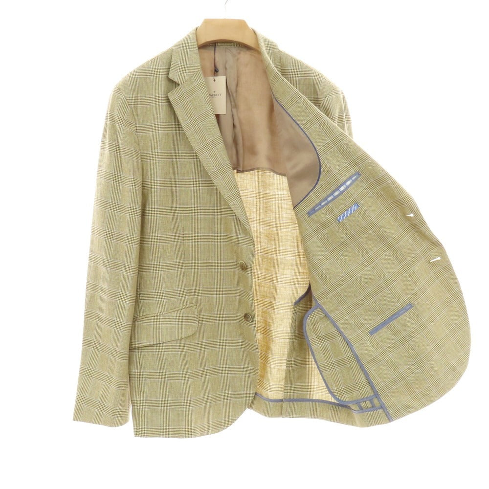 【中古】ハケットロンドン HACKETT LONDON リネンウール チェック テーラードジャケット クリームイエローxブラウン【 48(UK) 】【 状態ランクA 】【 メンズ 】