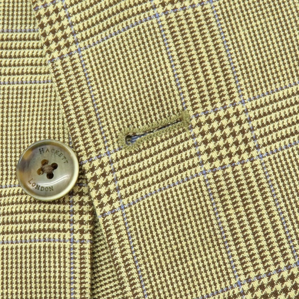 【中古】ハケットロンドン HACKETT LONDON リネンウール チェック テーラードジャケット クリームイエローxブラウン【 48(UK) 】【 状態ランクA 】【 メンズ 】