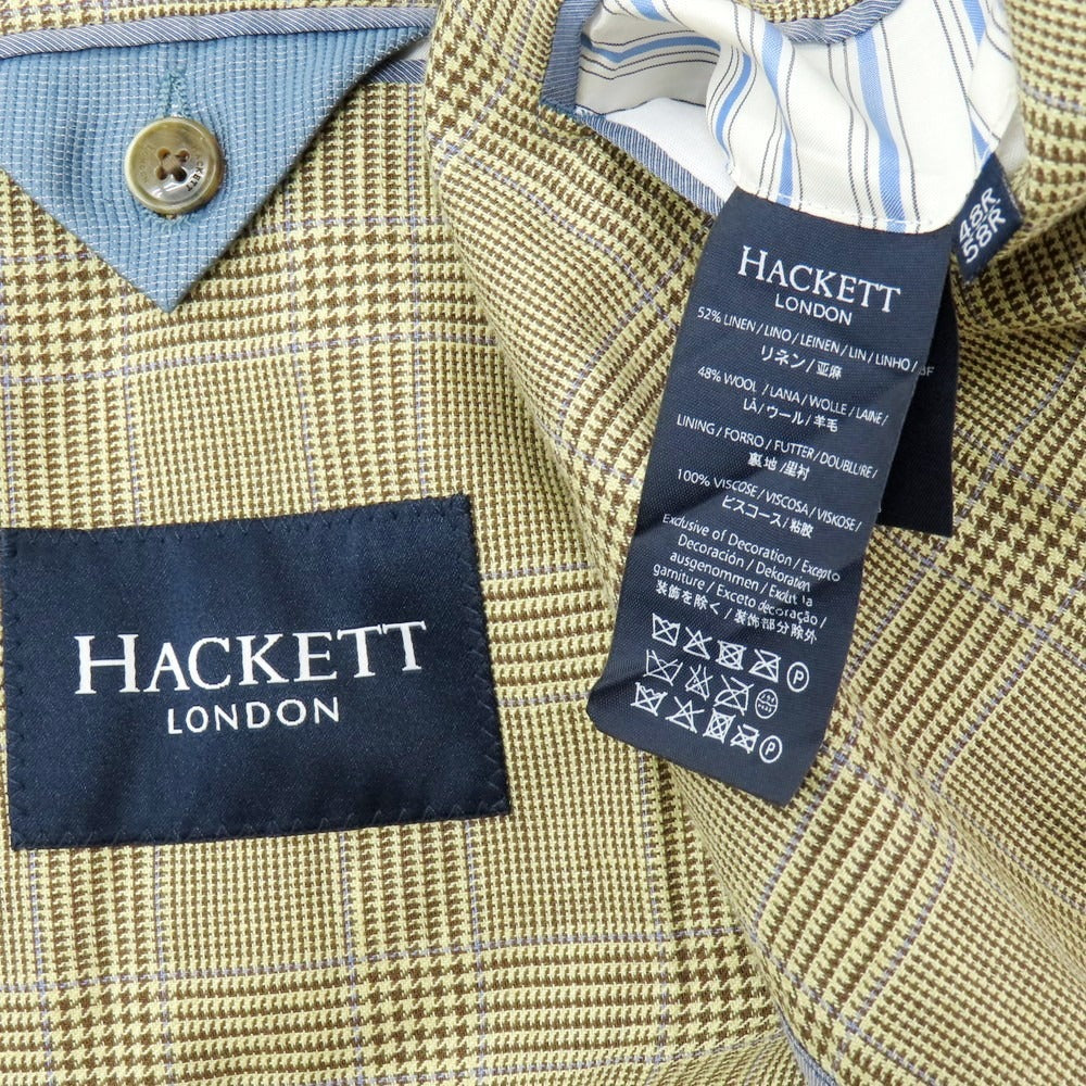 【中古】ハケットロンドン HACKETT LONDON リネンウール チェック テーラードジャケット クリームイエローxブラウン【 48(UK) 】【 状態ランクA 】【 メンズ 】