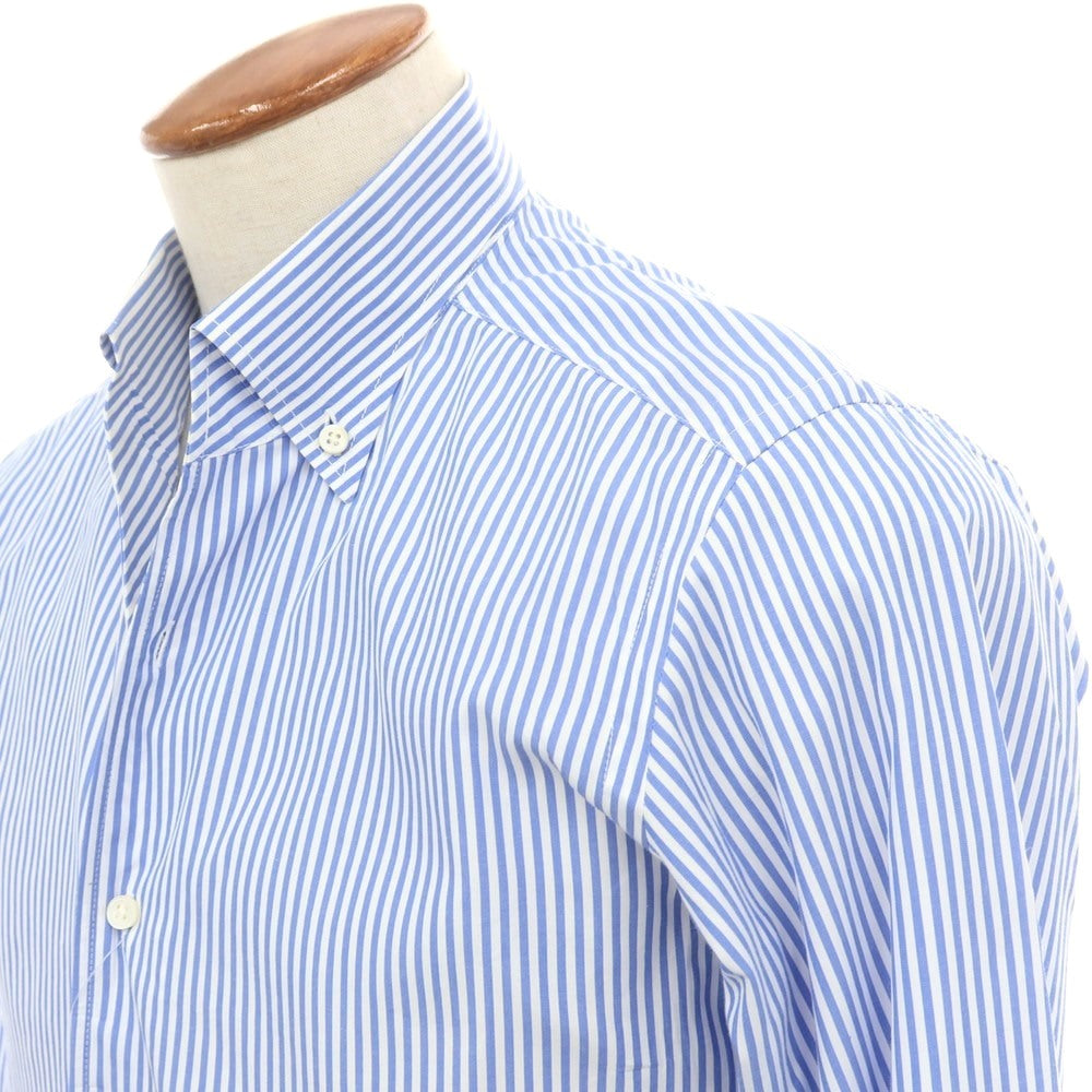 【中古】バーニーズニューヨーク BARNEYS NEWYORK コットン ストライプ イタリアンカラー BD ドレスシャツ ブルーxホワイト【 40 】【 状態ランクB 】【 メンズ 】