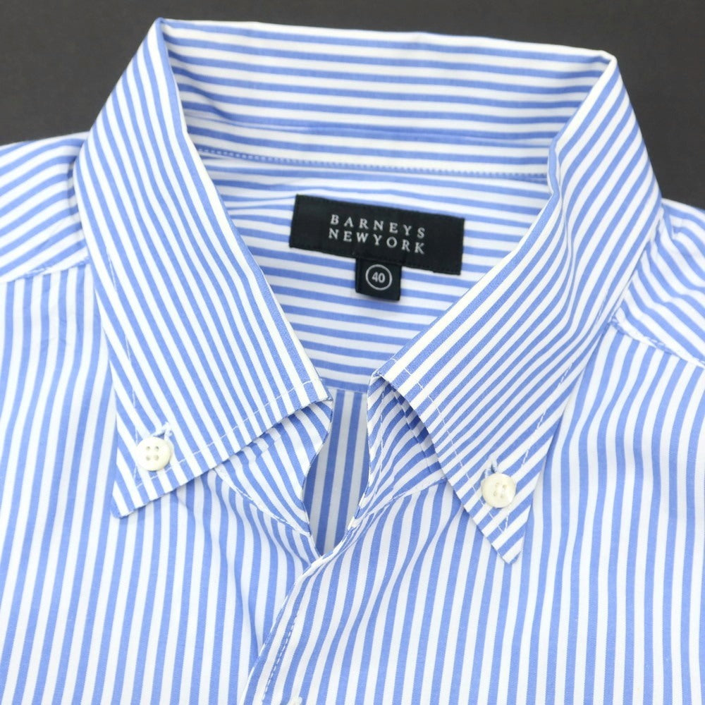 【中古】バーニーズニューヨーク BARNEYS NEWYORK コットン ストライプ イタリアンカラー BD ドレスシャツ ブルーxホワイト【 40 】【 状態ランクB 】【 メンズ 】