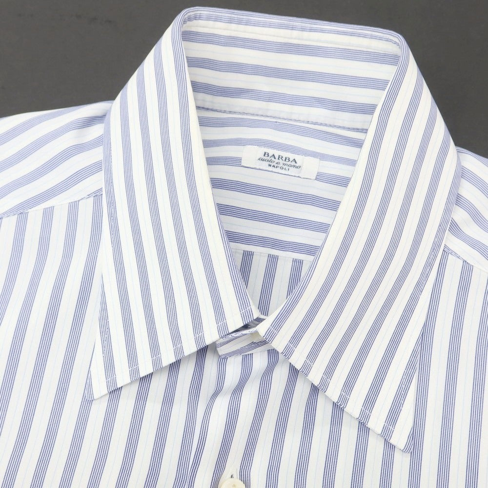 【中古】バルバ BARBA コットン ストライプ レギュラーカラー ドレスシャツ ホワイトxネイビー【 39 】【 状態ランクC 】【 メンズ 】