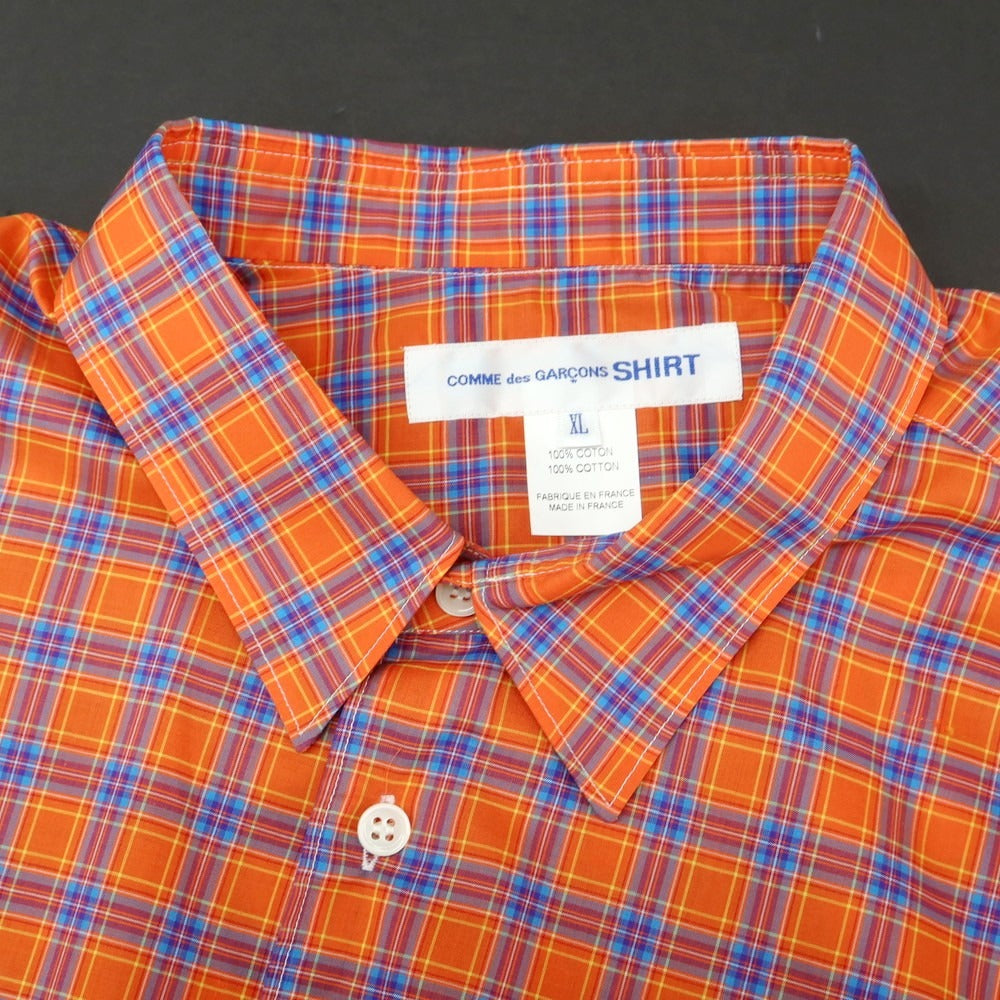 【中古】コムデギャルソンシャツ COMME des GARCONS SHIRT 2025年春夏 コットン チェック アシンメトリー レギュラーカラー カジュアルシャツ オレンジxブルー【 XL 】【 状態ランクA 】【 メンズ 】