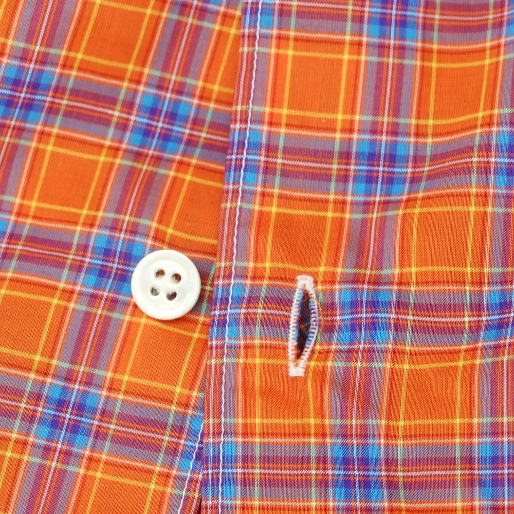 【中古】コムデギャルソンシャツ COMME des GARCONS SHIRT 2025年春夏 コットン チェック アシンメトリー レギュラーカラー カジュアルシャツ オレンジxブルー【 XL 】【 状態ランクA 】【 メンズ 】