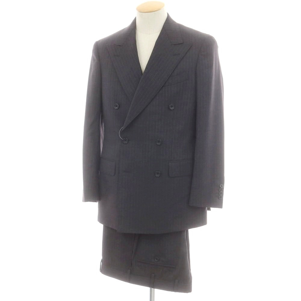 【中古】オンワード ONWARD Production Development Division ウール ストライプ ダブルスーツ グレー【 上D646/下A80 】【 状態ランクA 】【 メンズ 】