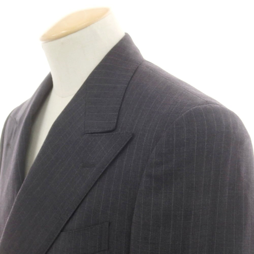 【中古】オンワード ONWARD Production Development Division ウール ストライプ ダブルスーツ グレー【 上D646/下A80 】【 状態ランクA 】【 メンズ 】
