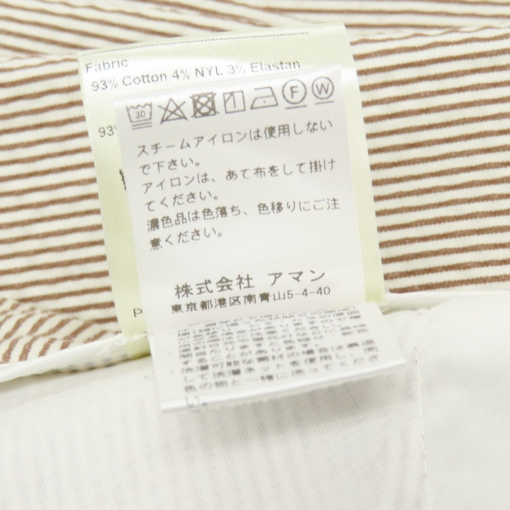 【中古】ベルウィッチ BERWICH ストレッチ コットンナイロン シアサッカー ストライプ カジュアルスラックスパンツ ブラウンxホワイト【 46 】【 状態ランクA 】【 メンズ 】
